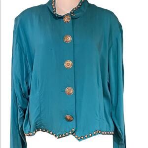 Vintage Miller Stockman for Western Living Women's Turquoise Concho Top XL
